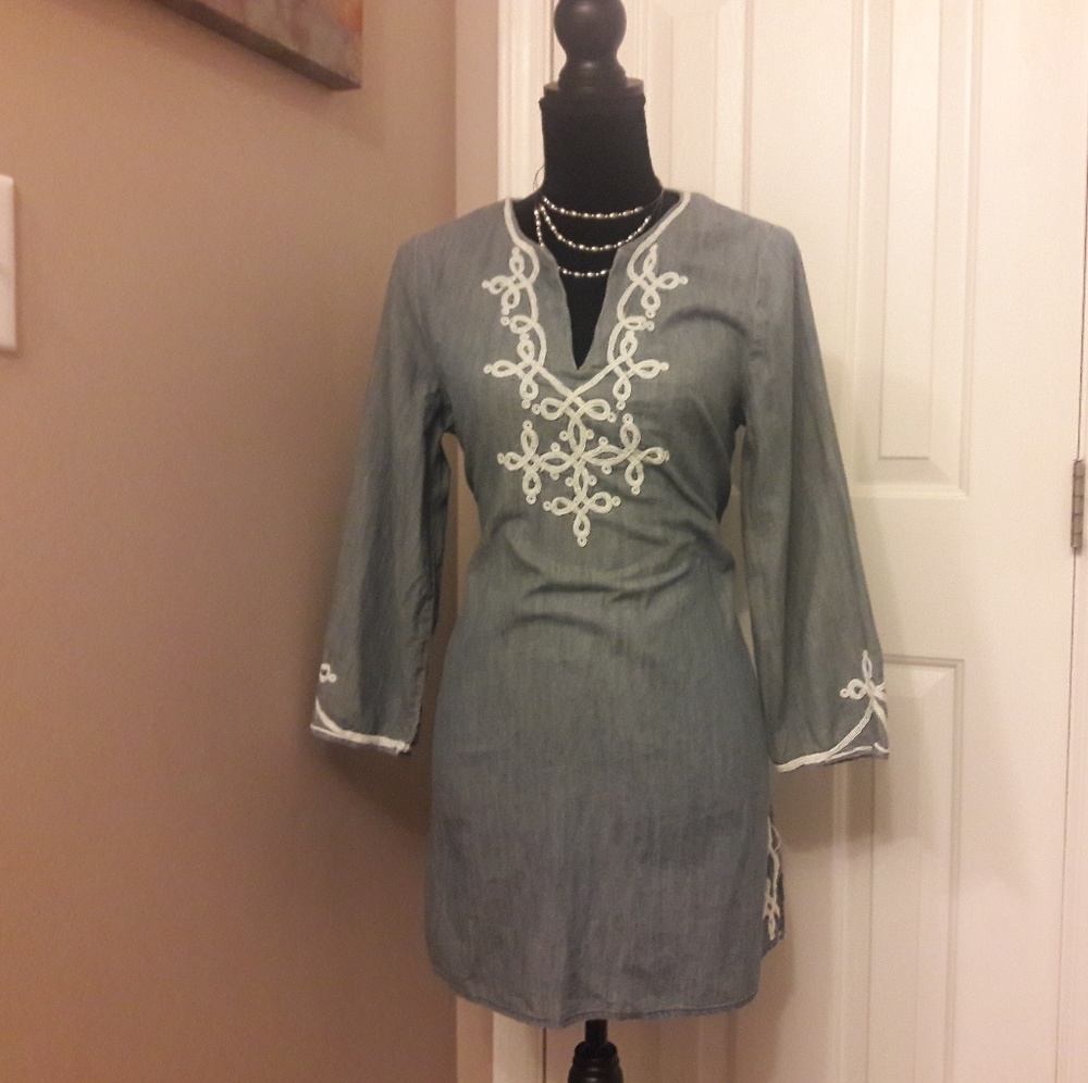 Shop The Trends/ Embroidered/Denim Dress